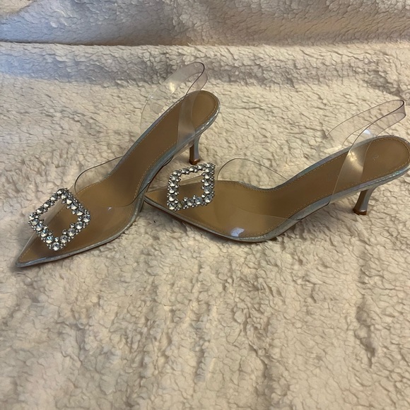 Shoe Dazzle Clear Kitten Heels with Rhinestone Detail - Picture 3 of 5